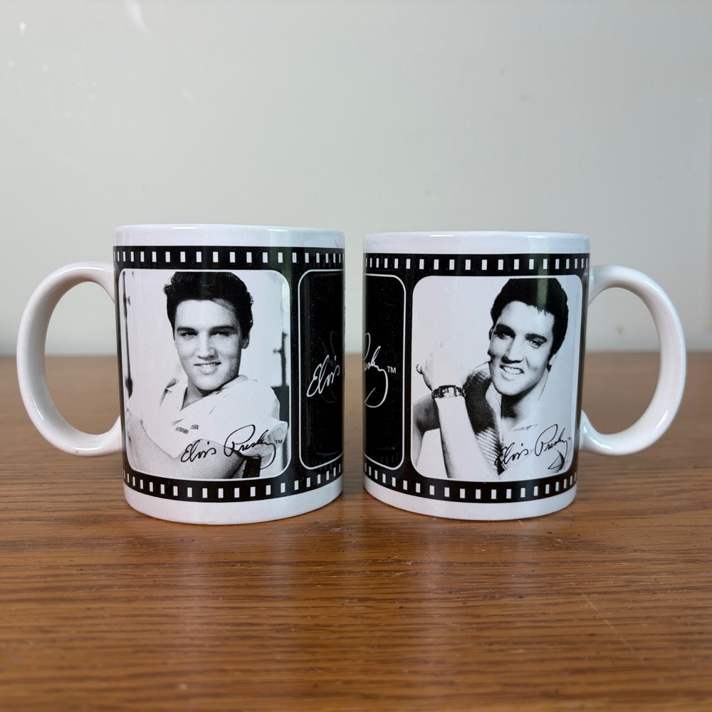 Elvis Presley Signature Product Film Strip Coffee Mug Set of 2 Black White